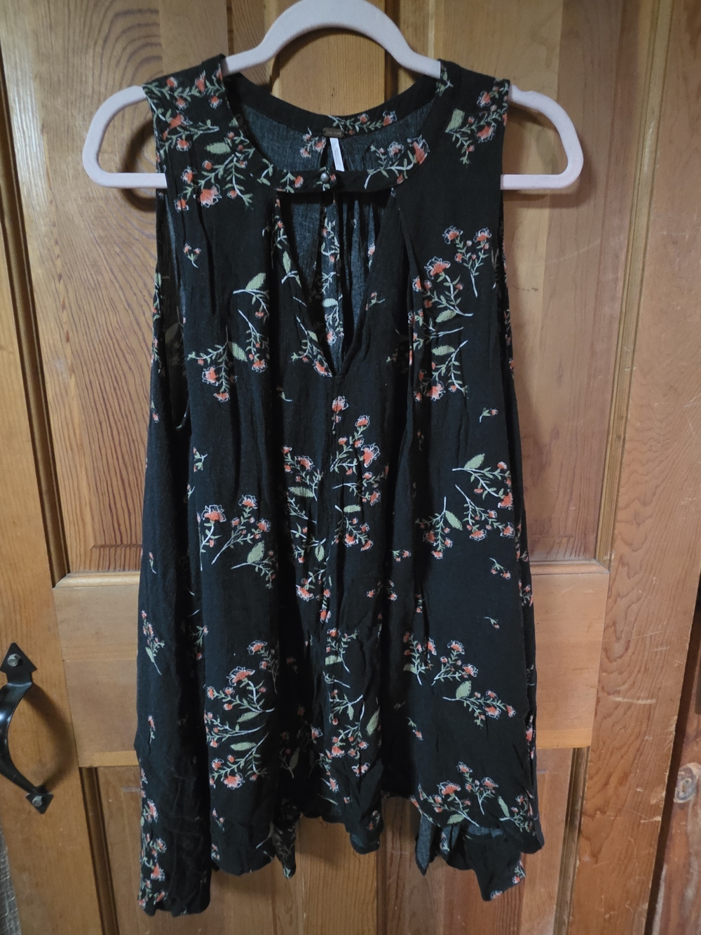 Free People Black Floral Tie-Neck Sleeveless Top